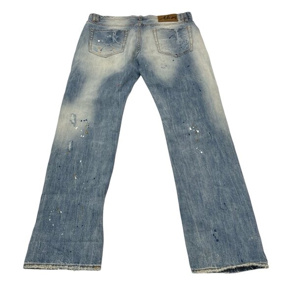 Akoo Jeans Men 36 No Rivals Distressed Patches Paint Splatter Hip Hop Streetwear - Picture 3 of 14